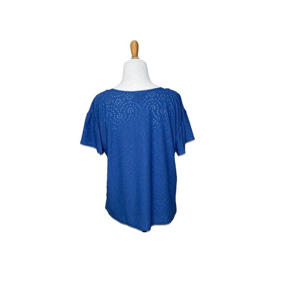 W5 Blue eyelet Lace Overlay Scoop Neck Blouse Women's Small  New With Tags - Picture 3 of 7